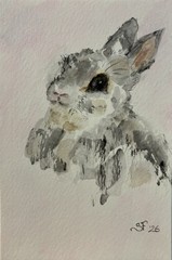 Original Watercolor Painting Easter Bunny Rabbit 4”x6” Signed-Not A Print-New!