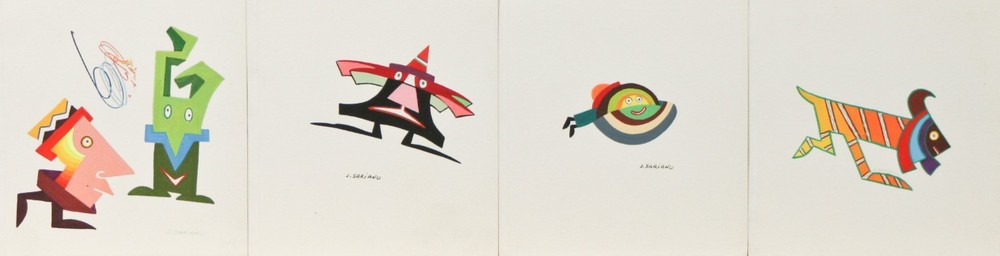 Lot of (4) Jean Sariano Signed Original Acrylic Paingings on Paper 5″x5″ Each