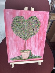 Love Tree Painting | Heart Topiary Art on Pink Canvas 9×12 | Nature Inspired