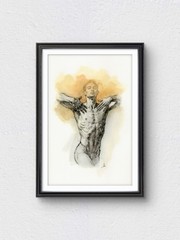 Original Watercolor Painting Male Figure Study Book Page (5.5 × 8.5 inches)