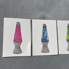 PICK ONE Original Art ACEO Painting Watercolor ATC Lava Lamp Glitter Sparkle