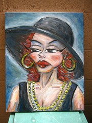 MYSTERY LADY 16×20 woman hat red hair Canvas oil painting NEW original Crowell