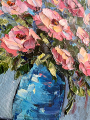 ORIGINAL OIL Painting “ ROSES in VASE“ impasto 7″x5″ by Olga Diduh.