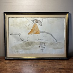 Emilio Ortiz Original Watercolor On Canvas 1963 La guerradespués de H. Rousseau