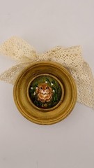 Vintage Poofy little rabbit Oil Painting: Small Round Frame, Country Wall Art
