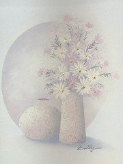 Still Floral Painting On Canvas Pastel Taupe & Pink 11.5×13.75 8×10