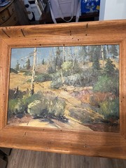 1962 Bennett Bradbury Exceedingly Rare Canvas Mountain Painting. “Noon” Oregon