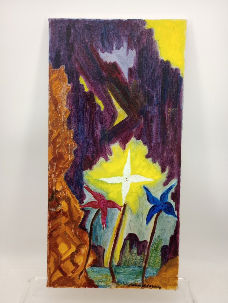 Vintage Acrylic On Stretch Canvas Flowers 15×30 Artist Kathryn Woodard Lazenby