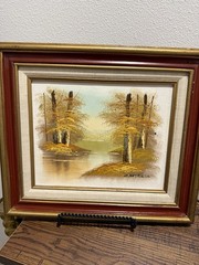Vintage Wood Framed Oil Painting On Canvas Autumn Landscape Cantrell 12 X 14 In.