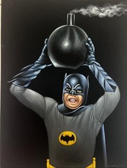 Batman 1960’s Adam west DC detective Comics black velvet oil painting art