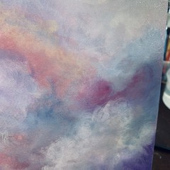 8″ x 10″ Original Acrylic Painting Clouds Sky Art Canvas Panel With Easel