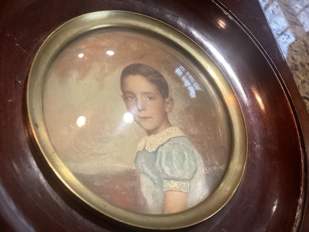 Antique Portrait Miniature Painting of a Boy Spanish Mexican ? Latin Text verso