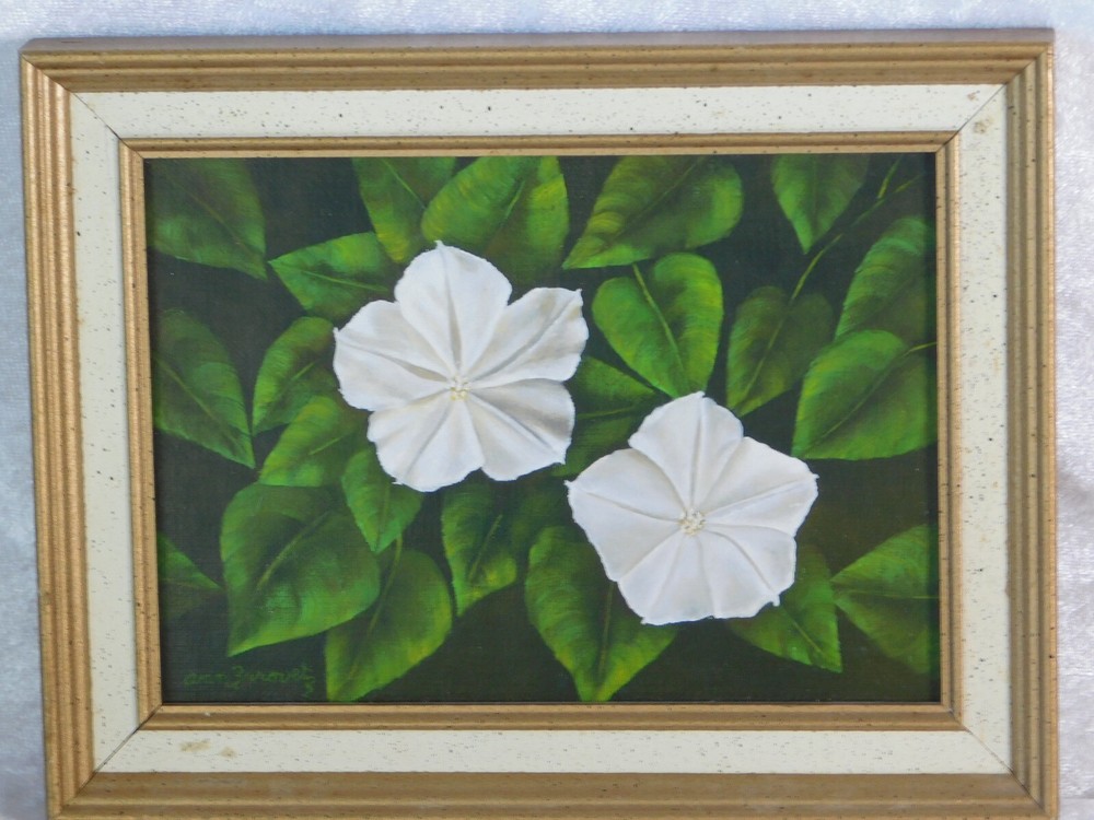 VTG ANN ZUROWETZ TCU FORT WORTH TEXAS MAGNOLIA FLOWER OIL PAINTING 8″x6″