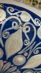 Distressed Blue And Pearl Mandala – Hand Painted Handmade Stone – By JaDeL