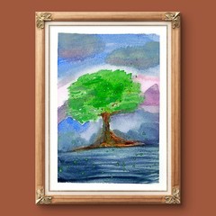 A Lone Tree Colorful Abstract Impressionist Original Watercolor 5×7 Signed