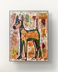 Original Neo Expressionist Abstract Dog Acrylic 11×14 Canvas, Holly Hammond