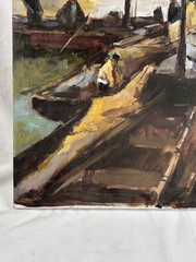 KRYEV Signed Original Oil Painting Harbor Seascape Boats Impressionist Art 20×22