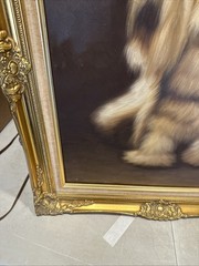 Vintage Signed Real Framed Oil On Canvass Painting Pet Dog Shitzu Puppy 31×26”