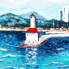 Original Wall Art Lake Michigan Painting Illinois Gift Room decor 7 x 8″