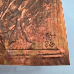 Copper Embossed Religious Artwork Signed KAH 86 Virgin Mary Design 4″x4.5″ Panel