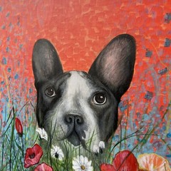 French Bulldog In The Garden Acrylic Painting Flowers Dog By Irin Zhu Original