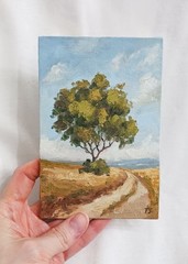 ORIGINAL Oil Painting Impressionism Tree Country Road 4″ x 6″ Fine Art