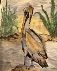 Pelican By Bay. By Jeffrey Scott Whitehead Watercolor On Paper.