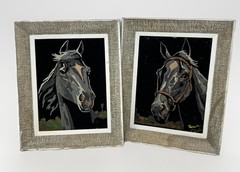 Set Of Mid Century Velvet Horse / Stallion Painting 16x 12.5 Paint By Numbers
