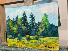 Original Impressionist Landscape Oil Painting Forest Trees Signed Artwork Decor