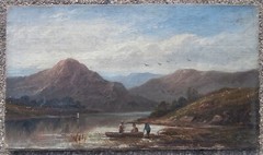OLD NY ESTATE Oil Painting ROMANTICISM ARTIST Boating Party HUDSON RIVER SCHOOL