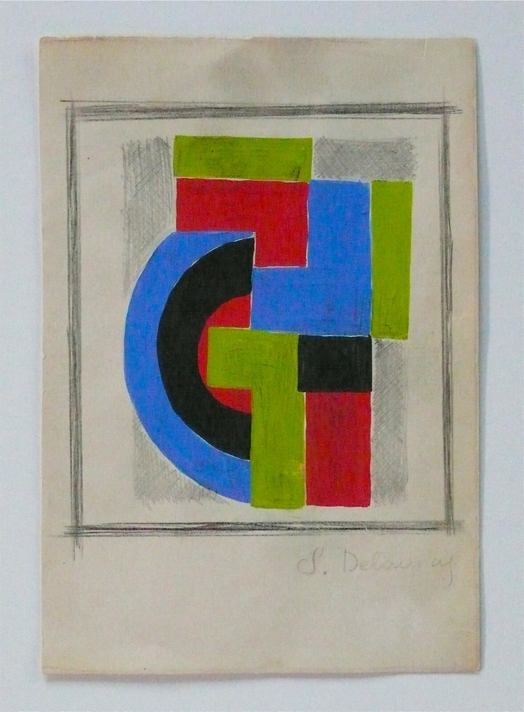 SONIA DELAUNAY — A 1920s SIGNED MIXED MEDIA RUSSIAN GRAPHITE & GOUACHE PAINTING