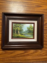 Phillip Cantrell Signed Landscape Oil Painting Woods, Framed 5 x 7