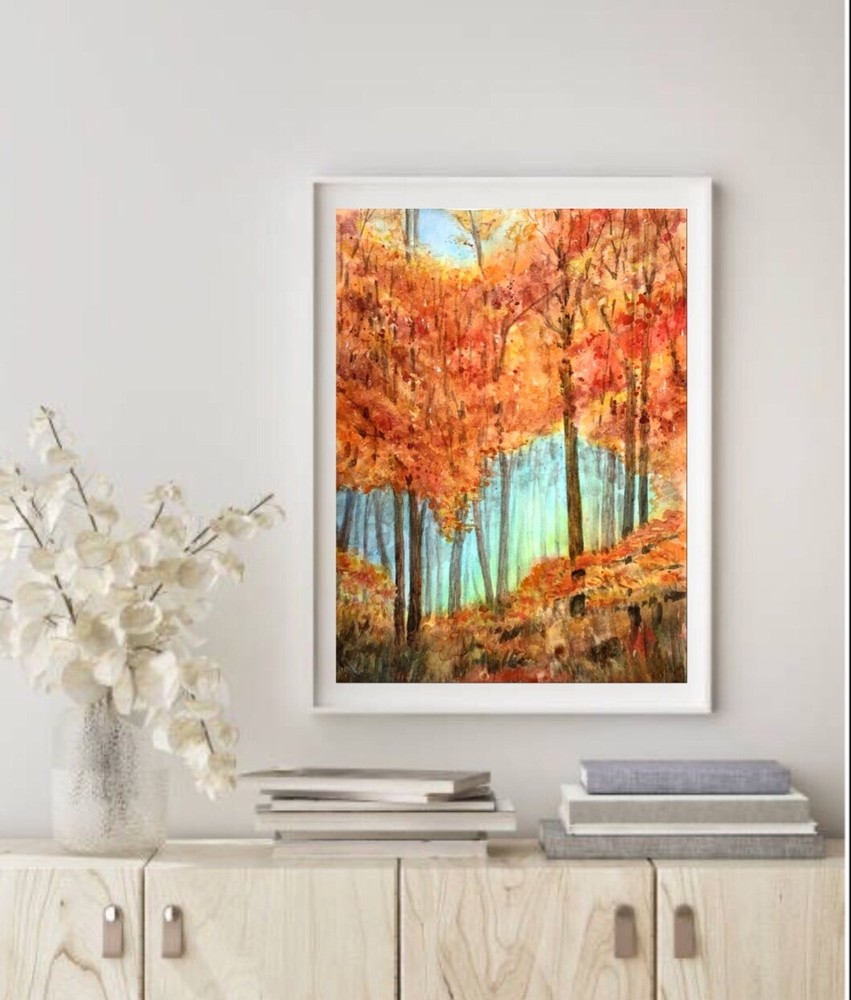 Original new watercolor painting „Golden autumn” $65 Home decor Art
