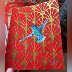 Original Hummingbird painting bird art deco realism contemporary Artettina USA
