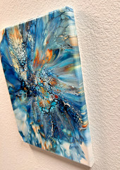 Original Painting On Canvas Fluid Pour blue bloom 9 x 12 x .75