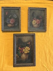 Mid-20th century floral still life prints on textured canvas