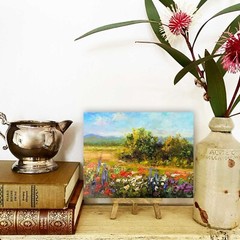 Rustic landscape Original Oil painting Field with trees Country Road 4×5 nature