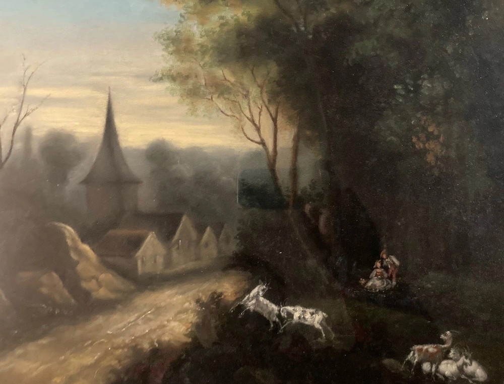 Large Beautiful Pastel Xixth Landscape Scene Bucolic, Romanticism Goat Old Art