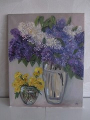 bouquet of lilacs original oil painting, dandelions oil painting, flowers art