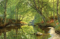 Creek in the summer forest oil painting Giclee Art Printed on canvas L2679
