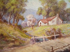 Godfrey Vesely LISTED CALIFORNIA CALIF OIL CREEK COTTAGE IMPRESSIONIST LANDSCAPE