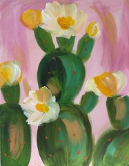 GOLDEN FLOWERING CACTUS GARDEN 11X14 ABSTRACT ORIGINAL ART MODERN HOME