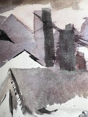 Little Town Landscape–Medium Size Watercolor–Charlotte Hoffman-Mid 20th C NY Art