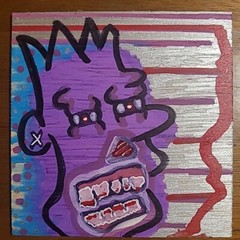 Original Painting Graffiti Bart Cartoon Purple Silver Simpsons Skull Faced Throw