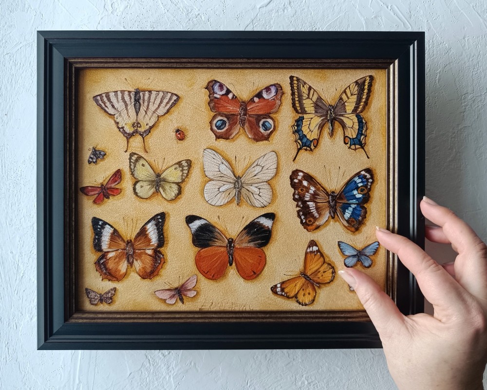 Butterflies Oil Painting – Original Handmade Entomology Wall Artwork 8×10 in