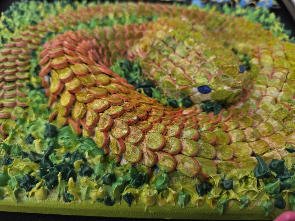 Handmade Clay Snake On Canvas Reptile Acrylic Paint