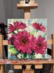 Original Oil Painting Impressionist 14 X 14 Daisy Bouquet Floral Abstract