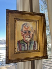 Original Watercolor Portrait Painting Harleen Alexander Signed Gilt Frame 18×15”