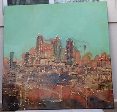 Acrylic painting on tile Denver Downtown Colorado 48 x 48 (signed)