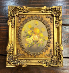 Vintage Impressionist Floral Oil Painting Ornate Gilt Oval Frame Signed Original